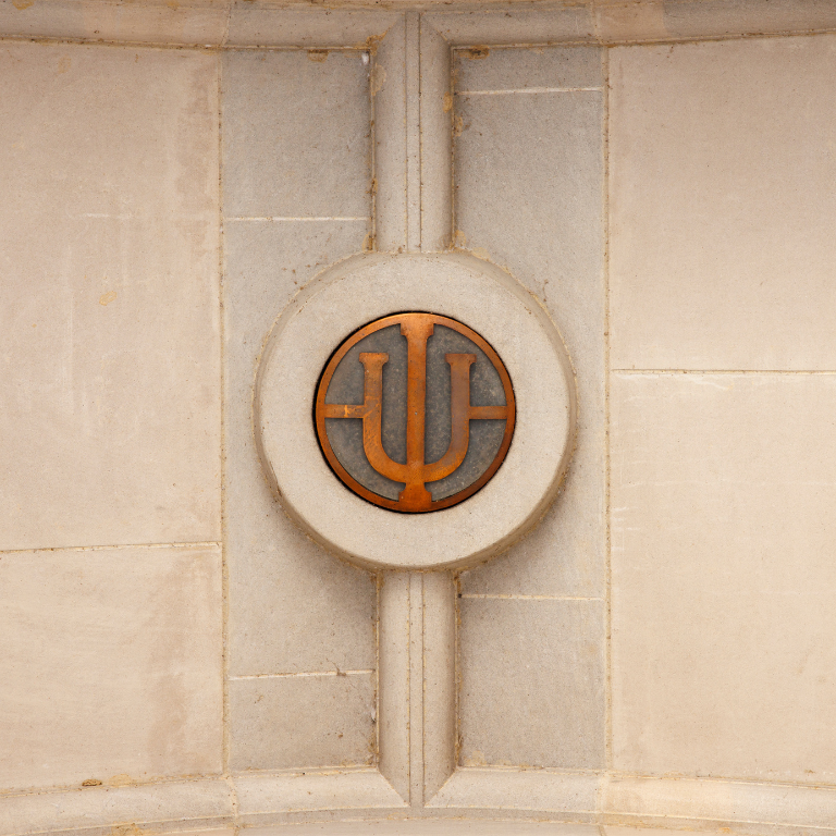 An IU trident is pictured at the Indiana Memorial Union on Wednesday, March 29, 2023. (Photo by James Brosher/Indiana University)